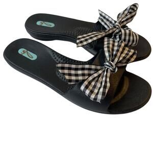 OKAb Madison Slide Sandals With Gingham Check Bow Size Medium (6.5-7.5)